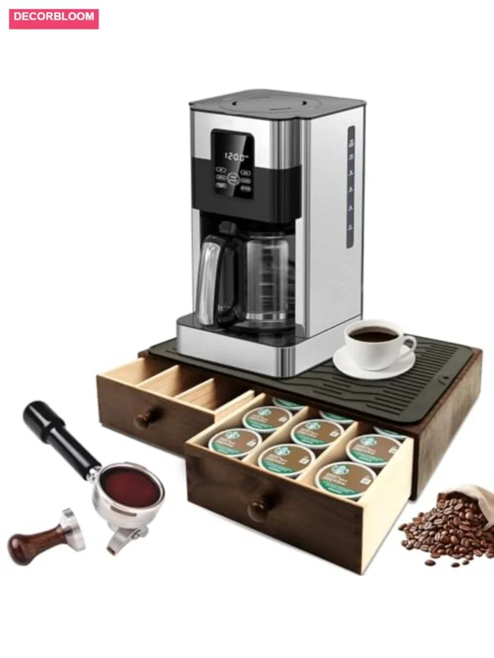 Wood Coffee Pod Holder Organizer Countertop Storage for 30 Pods with Non-Slip